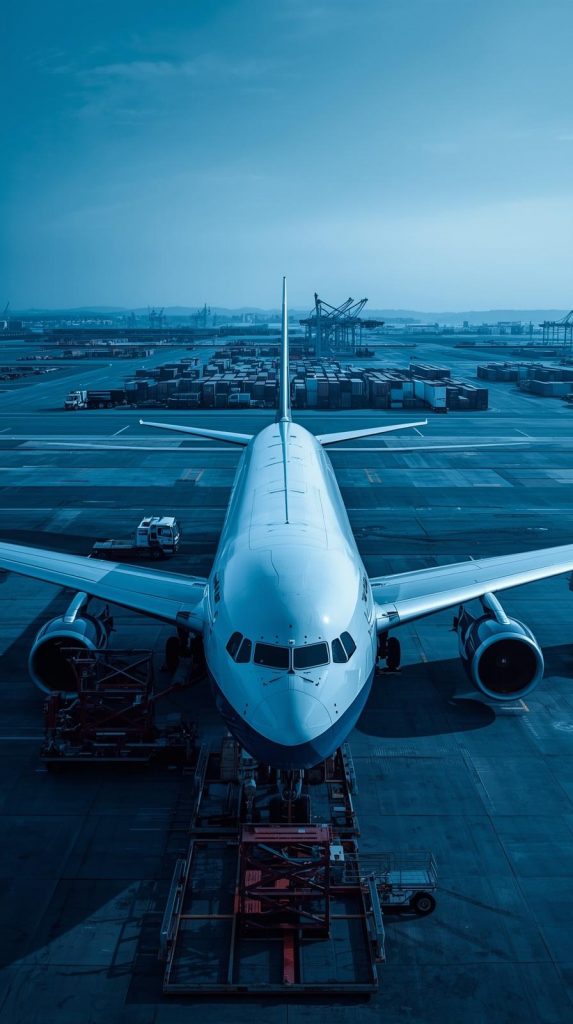 Cargo plane loading at an airport.